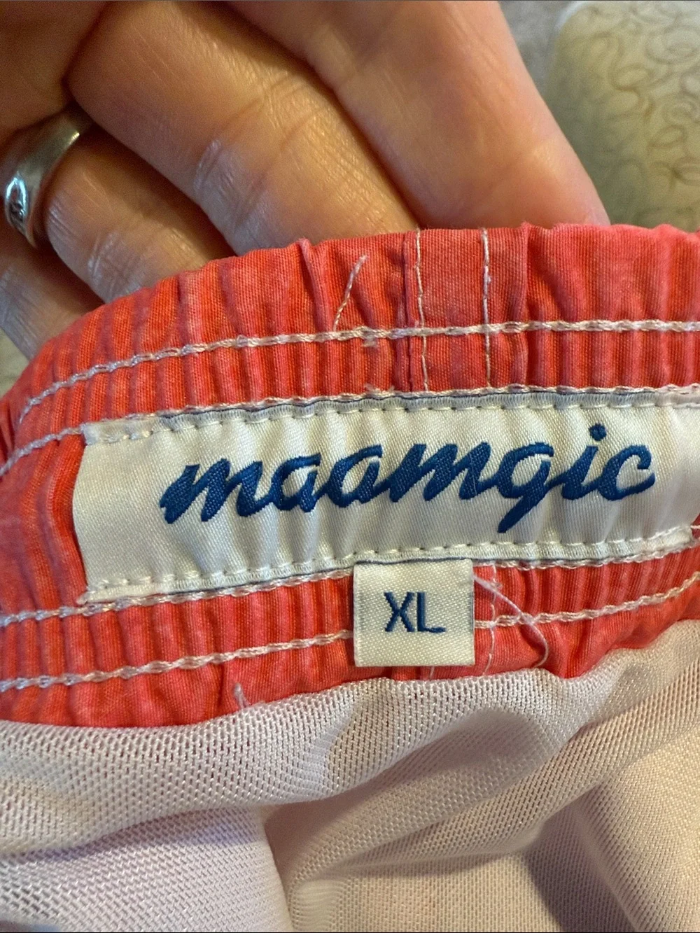 Maamgic Men's coral  and Blue Striped Swim Trunks XL